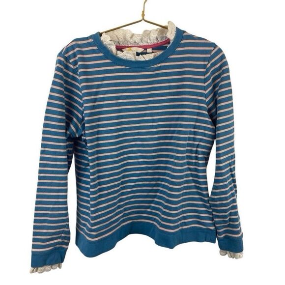 Boden Tops - Boden Blue White Striped Lace Collar‎ Sweatshirt Preppy Coastal Size Large